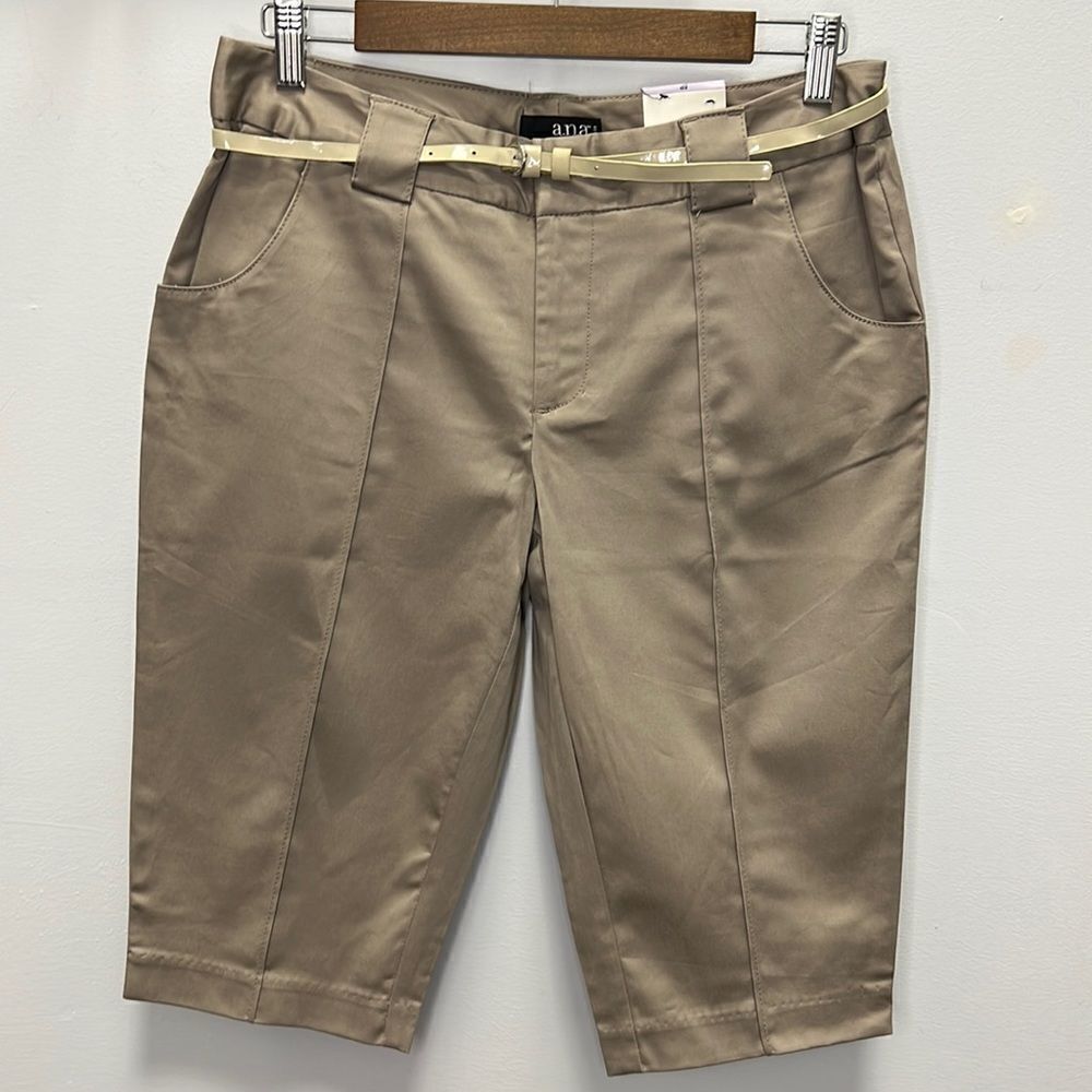 a.n.a A New Approach Women’s Petite Taupe Gray Bermuda Shorts with Belt Size 8P